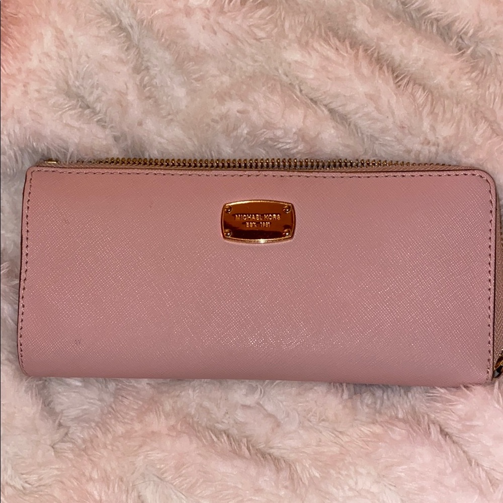 Michael Kors Pink Leather Wallet with Zipper Closure